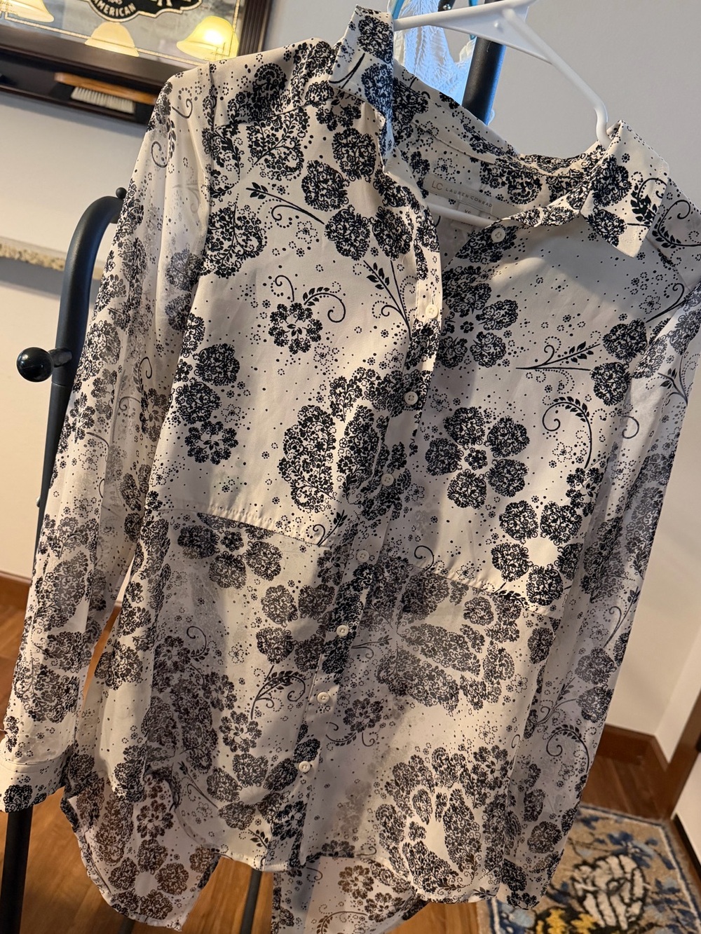 LC Lauren Conrad Black and White Floral Button-Down Blouse